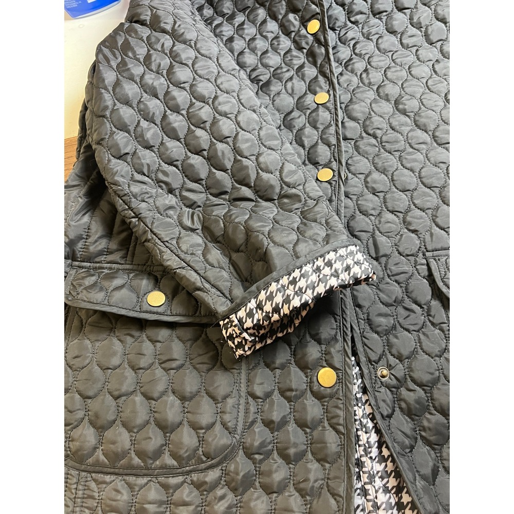 Quilted Barn Jacket with Houndstooth Lining chore‎ Gold Buttons black Womens